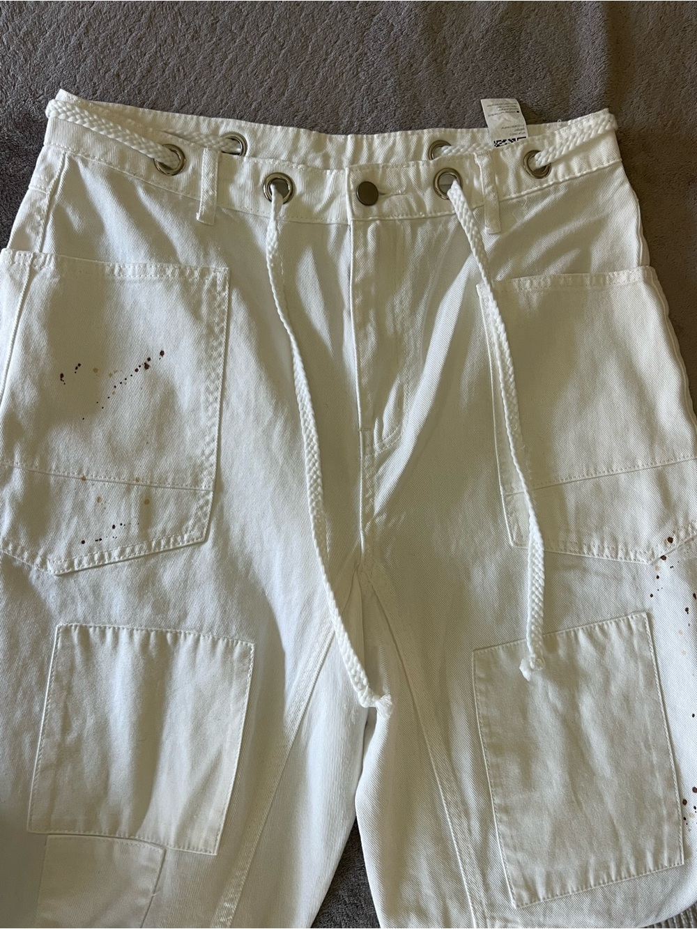White Painter-Style Barrel Pants with Grommet Waist Sz 10 Free People Style - Picture 2 of 6